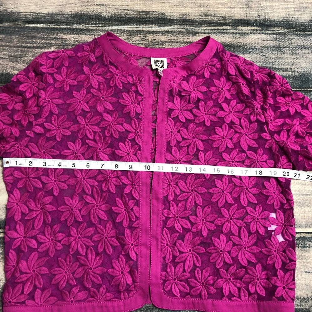 Anne Klein Floral Lace Mesh Cardigan Fuschia - Picture 5 of 7